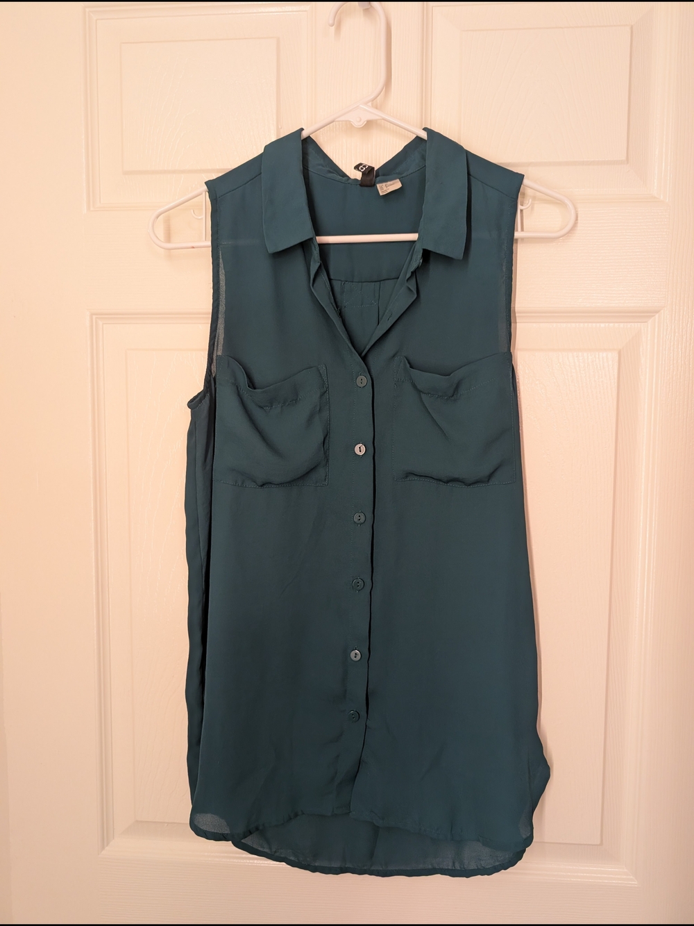 H&M Teal Sleeveless Collared Button-Front Blouse